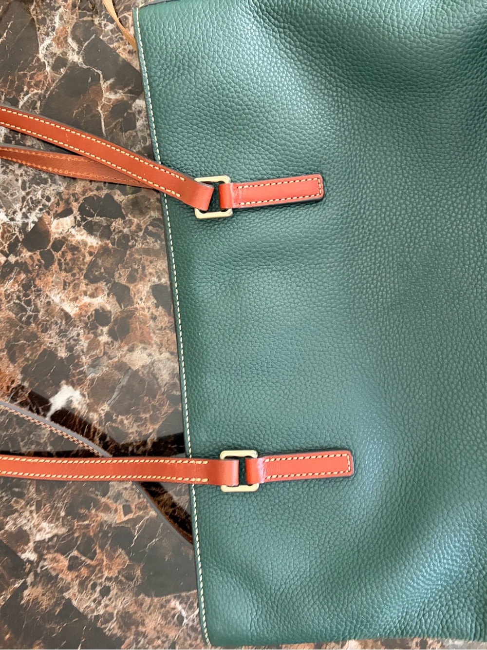 Dooney & Bourke Forest Green Pebbled Leather Tote with Brown Trim - Picture 5 of 8